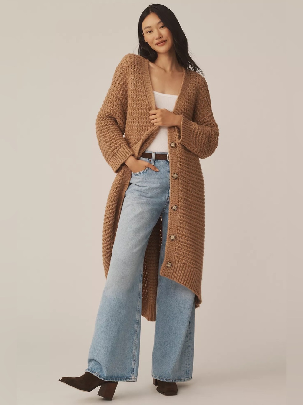 NWT Anthropologie Maeve Relaxed Long Cardigan Sweater in Honey Size XS/S